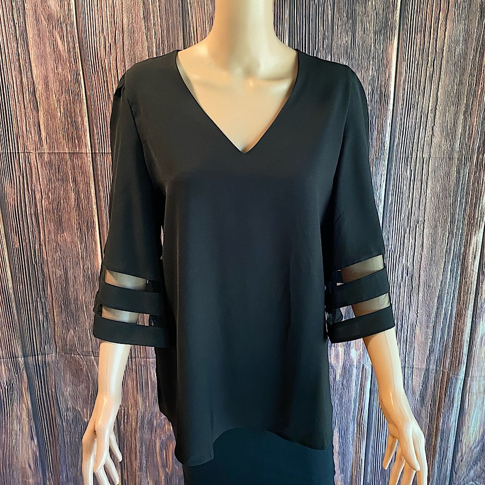Nordstrom black size XL statement sleeve mesh flowy summer blouse top